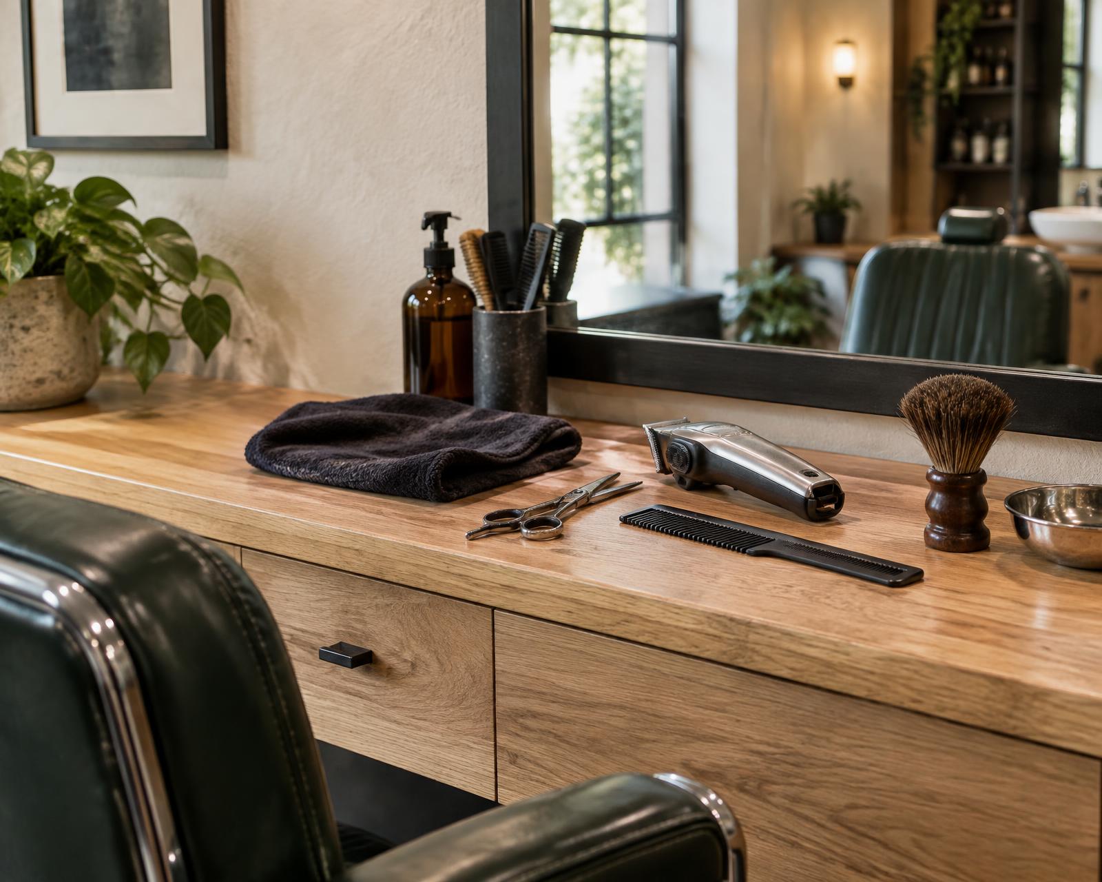 Professional barber station and tools